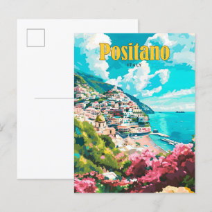 Blue Sky in Positano Italië Vintage Travel Briefkaart