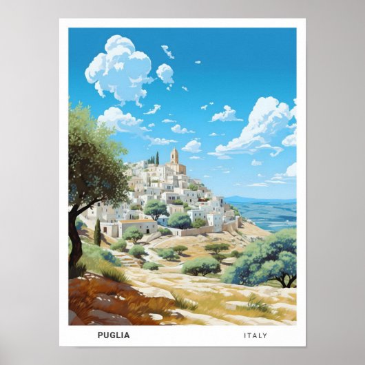 Blue Sky in Puglia Italië Vintage Travel Poster (Voorkant)