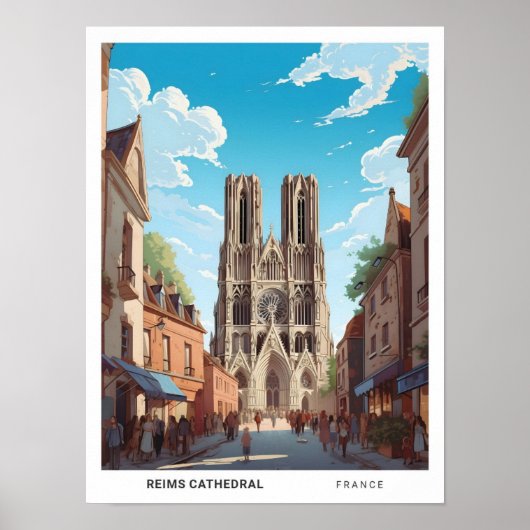 Blue Sky in Rheims Cathedral Frankrijk Reizen Poster (Voorkant)