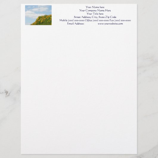 Blue Sky Letterhead Hillside Meadow Poppies Briefhoofd Sjabloon (Voorkant)