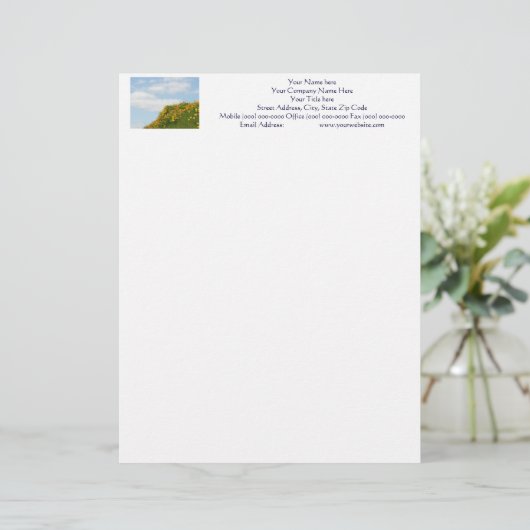 Blue Sky Letterhead Hillside Meadow Poppies Briefhoofd Sjabloon (Staand voorkant)