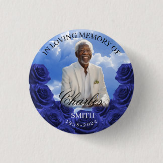 Blue Sky Memorial Button Roses Memorial Button