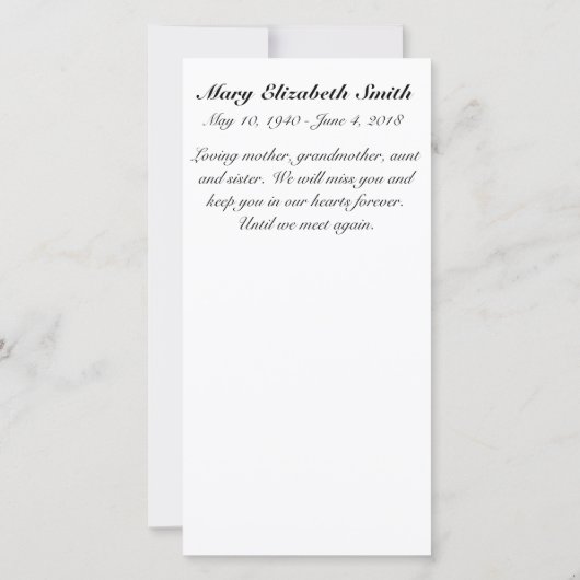 "Blue Sky" Memorial Kaarten (Achterkant)