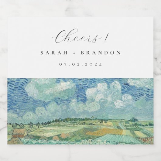 Blue Sky met Green Field bruiloft Mousserende Wijn Sparkling Wijnetiket (Enkel label)