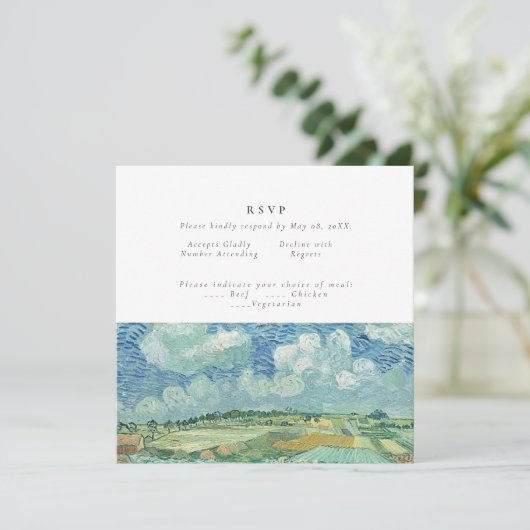 Blue Sky met Green Field trouwkaart RVSP Kaart (Staand voorkant)