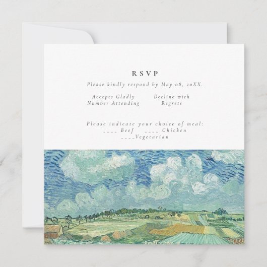 Blue Sky met Green Field trouwkaart RVSP Kaart (Voorkant)