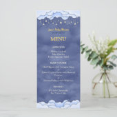 Blue Sky met hangende sterren Baby shower Flat Men Menu (Staand voorkant)