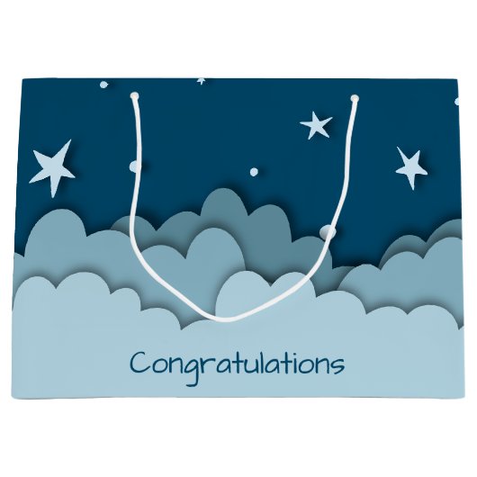 Blue Sky met sterren en wolken gefeliciteerd Groot Cadeauzakje (Voorkant)