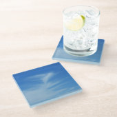 Blue Sky met White Clouds Abstracte Natuur Foto Glazen Onderzetter (Schuin)