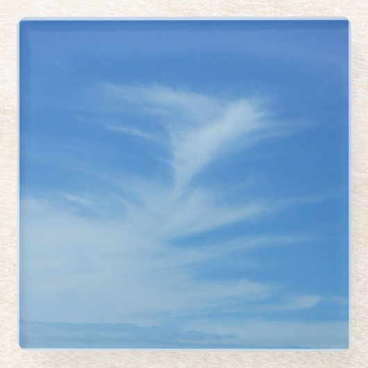 Blue Sky met White Clouds Abstracte Natuur Foto Glazen Onderzetter (Voorkant)