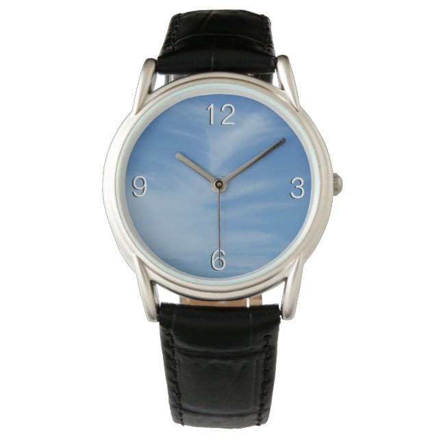 Blue Sky met White Clouds Abstracte Natuur Foto Horloge (Voorkant)