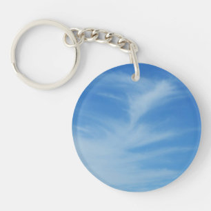 Blue Sky met White Clouds Abstracte Natuur Foto Sleutelhanger