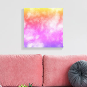 Blue Sky met wolken in Paarse Oranje gele foto Canvas Afdruk