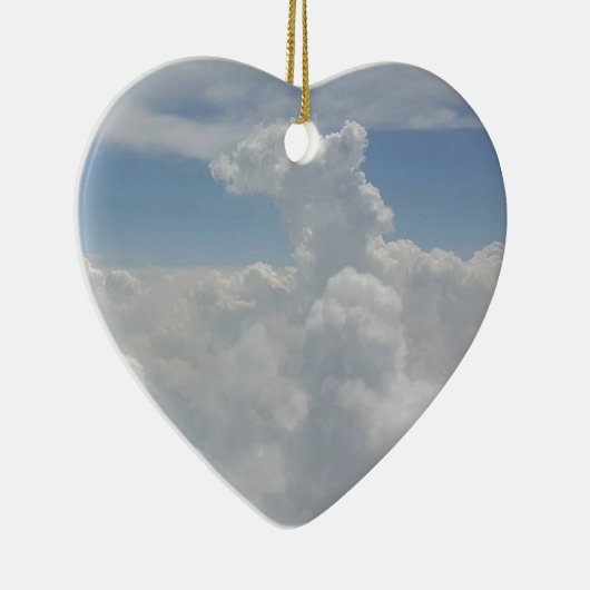 Blue Sky Natuur White Puffy Cloud Formations Keramisch Ornament (Rechts)