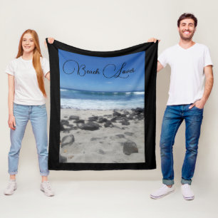 Blue Sky Ocean Lava Rocks Beach Lover Fleece Deken