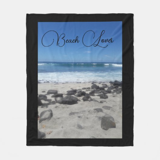 Blue Sky Ocean Lava Rocks Beach Lover Fleece Deken (Voorkant)