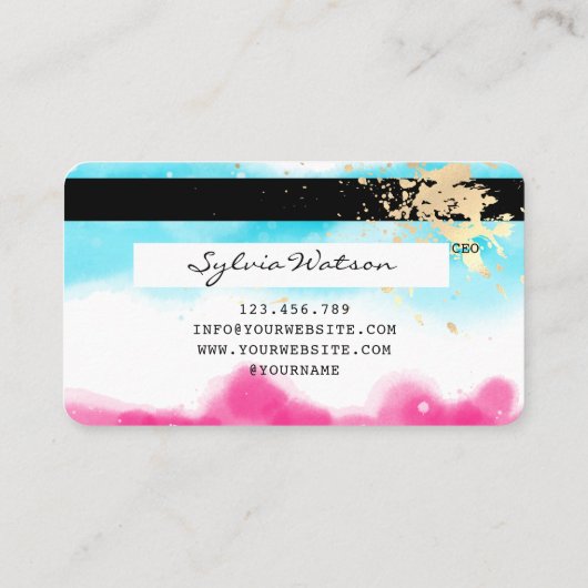 Blue Sky Ocean Waterverf Credit Kaart zomerstrand Visitekaartje (Achterkant)