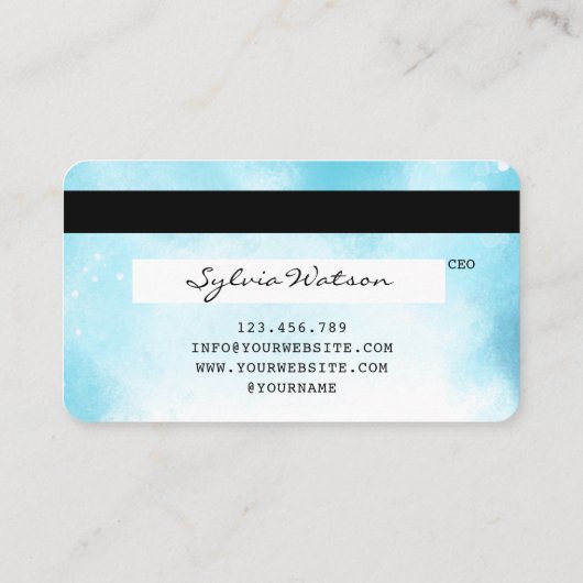 Blue Sky Ocean Waterverf Credit Kaart zomerstrand Visitekaartje (Achterkant)