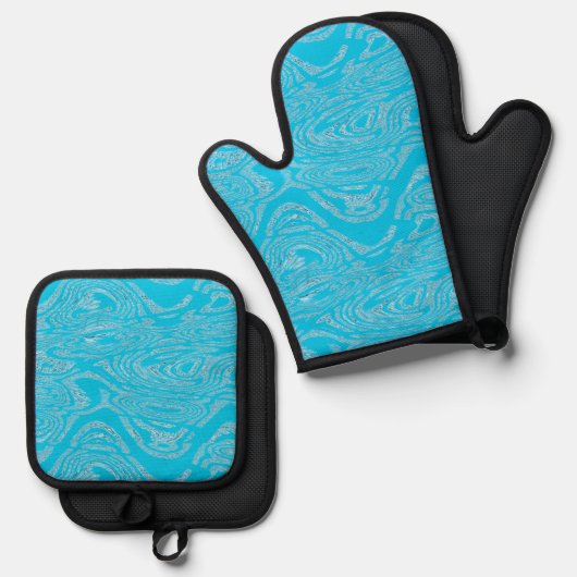 Blue Sky Oven Mitt en Pot Holder Set (Voorkant / Achterkant)