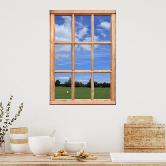 Blue Sky over het Park Uitzicht - Faux-venster Poster (Keuken)