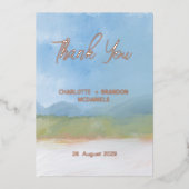 Blue Sky Painted Landscape Weddenschap Hartelijk d Folie Uitnodiging (Voorkant)