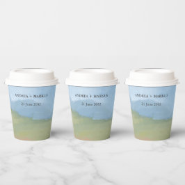 Blue Sky Painted Landscape Wedding Papieren Bekers