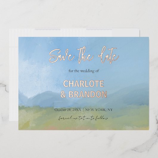 Blue Sky Painted Landscape Wedding Save the Date Folie Uitnodiging (Envelop)