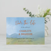 Blue Sky Painted Landscape Wedding Save the Date Folie Uitnodiging (Staand Voorkant)