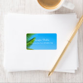 Blue Sky Palm Leaves Elegant Hand Script Sjabloon Etiket (Insitu)