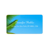 Blue Sky Palm Leaves Elegant Hand Script Sjabloon Etiket (Voorkant)