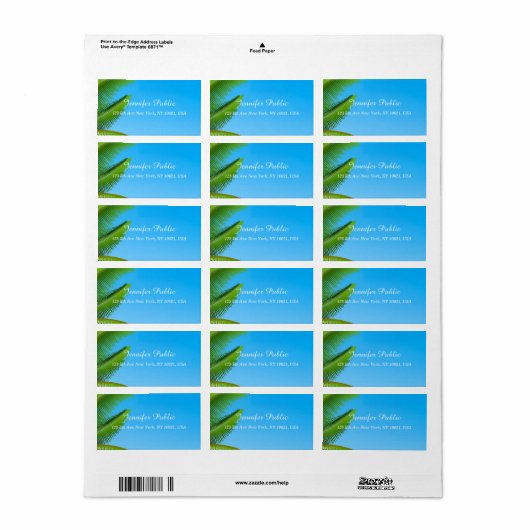 Blue Sky Palm Leaves Elegant Hand Script Sjabloon Etiket (Full Sheet)