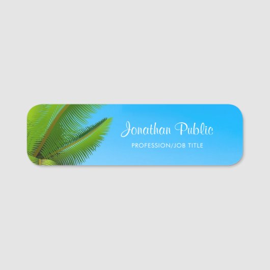 Blue Sky Palms Calligraphy Script Name Sjabloon Naamplaatje (Voorkant)