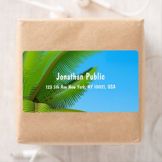 Blue Sky Palms Elegante Handgeschreven Sjabloon Mo Etiket (Insitu)