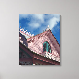Blue Sky Pink Roofline - Martha's Vineyard Canvas Afdruk