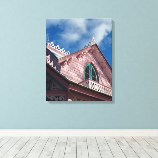 Blue Sky Pink Roofline - Martha's Vineyard Canvas Afdruk (Insitu (Houten vloer))