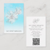 *~* Blue Sky QR Clouds Floral Glitter Shimmer Visitekaartje (Voorkant / Achterkant)