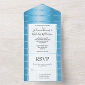 Blue Sky Ribbon Wedding All In One Uitnodiging (Binnen)