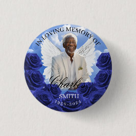 Blue Sky Roses Funeral Memorial Button Angel Wings