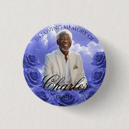 Blue Sky Roses Funeral Memorial Button Blue Roses