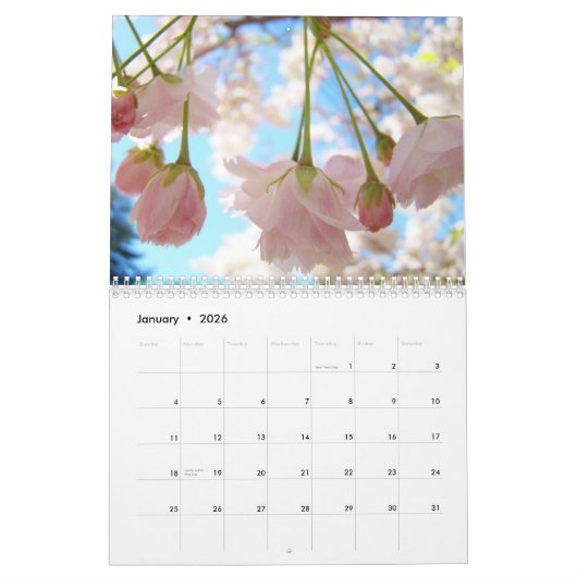 Blue Sky roze Spring Calendar Natuur Trewers Flowe Kalender (Jan 2026)