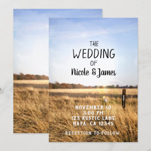 Blue Sky Rustic Country Field Barn Wedding Kaart