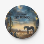 Blue Sky Rustic Cowboy 1st Birthday Rodeo Papieren Bordje (Voorkant)