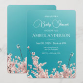 Blue sky sakura bloesem veer baby shower kaart (Voorkant / Achterkant)