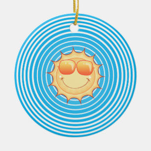 Blue Sky Smiling Sun Keramisch Ornament