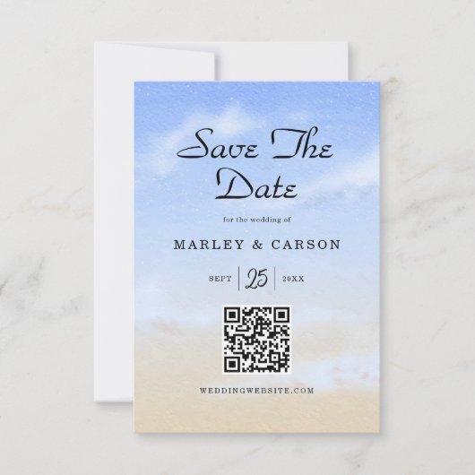 Blue Sky Summer Beach Wedding QR-code Save The Date (Voorkant)