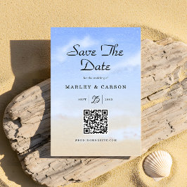Blue Sky Summer Beach Wedding QR-code Save The Date