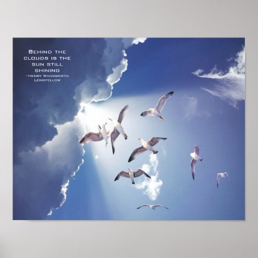 Blue Sky Sunlight Seagulls Inspirational Quote Poster (Voorkant)