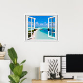 Blue Sky Tranquil Zee Uitzicht Fake Window Poster (Thuiskantoor)