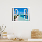 Blue Sky Tranquil Zee Uitzicht Fake Window Poster (Keuken)