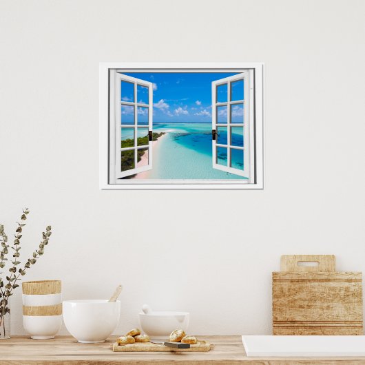 Blue Sky Tranquil Zee Uitzicht Fake Window Poster (Keuken)